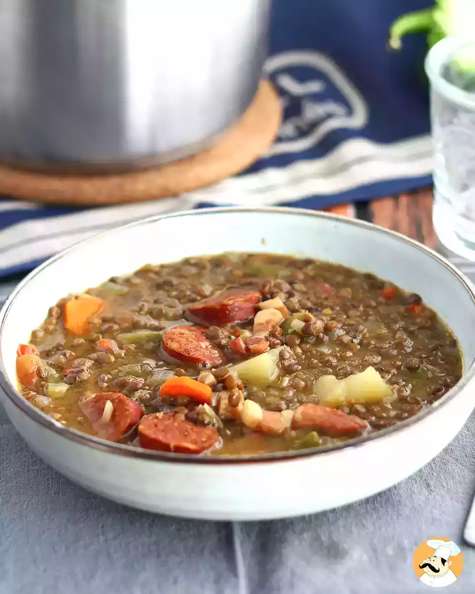 Zelfgemaakte linzen met chorizo
