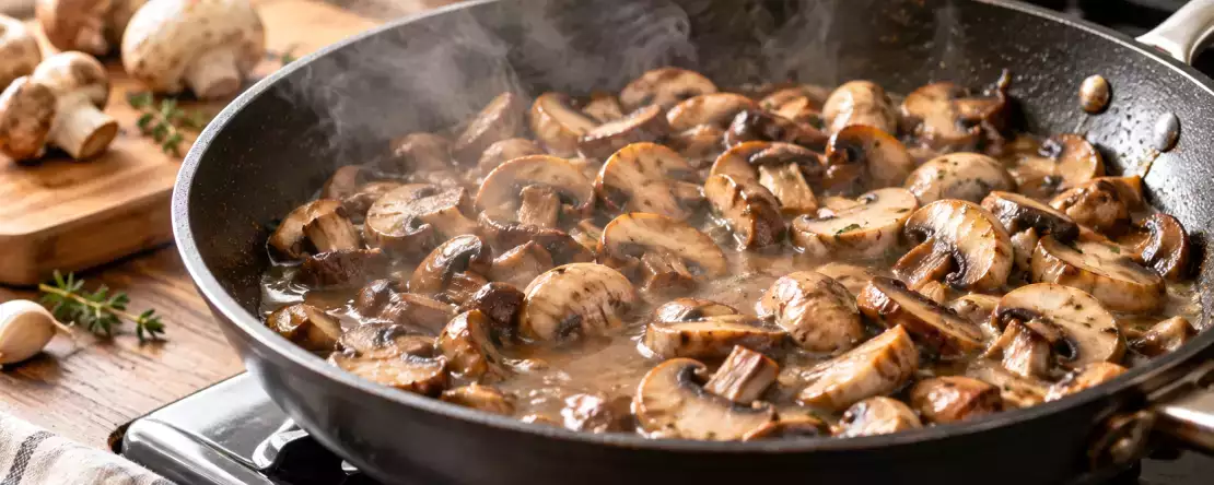 Zijn je champignons in de pan waterig en zacht van structuur? De meest gemaakte fout bij het bakken en de truc om ze smaakvol en mooi bruin te houden