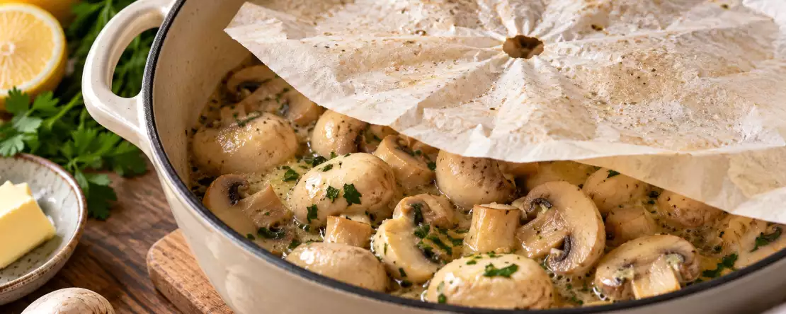 Waarom leggen Franse koks een rondje bakpapier op champignons?