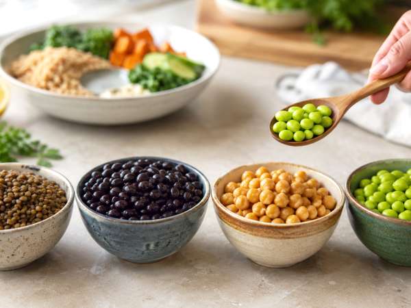 Hoeveel eiwitten en vezels bevatten linzen, bonen, kikkererwten en edamame eigenlijk per portie?