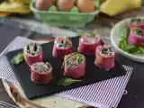 Recept Flensjes van rode biet met ricotta en rucola