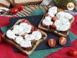 Bruschetta met pesto, kerstomaatjes en mozzarella kaas