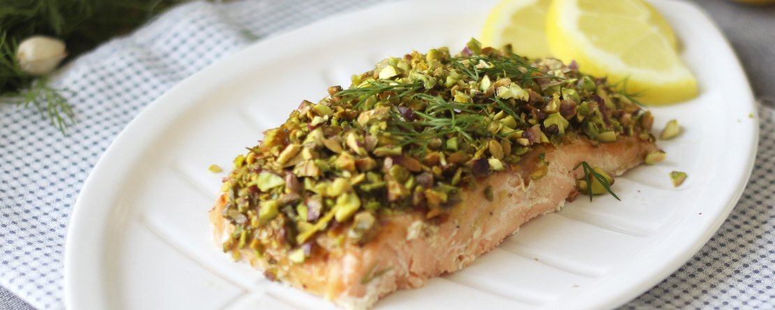 Zalm in pistachekorst