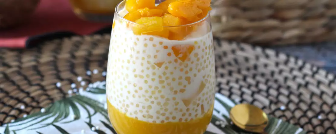 Mango sago, het aziatische dessert met tapioca en mango dat verovert door zijn eenvoud.