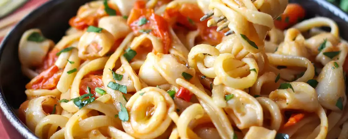 Pasta met bevroren inktvis en kerstomaatjes: eenvoudig en lekker recept