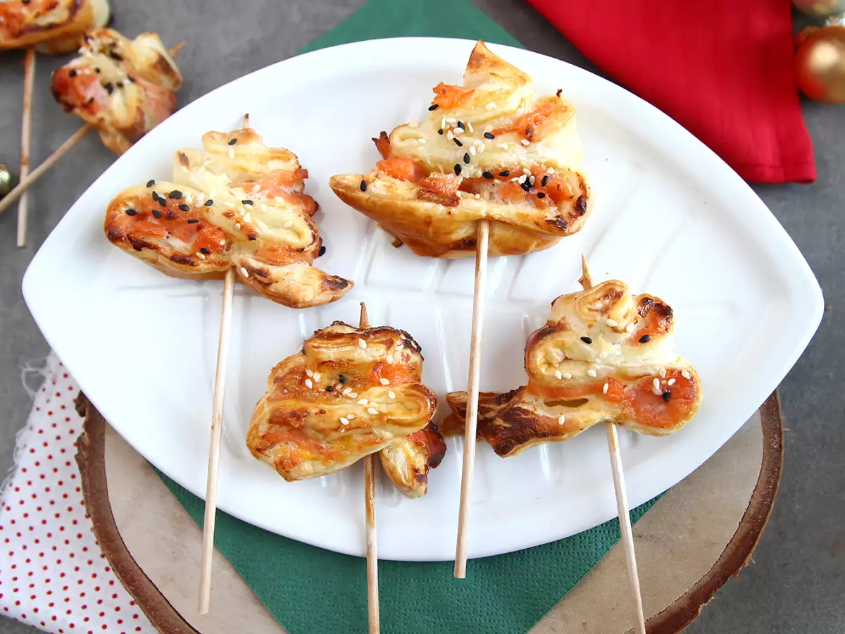 Recept Bladerdeegsparren met twee soorten zalm