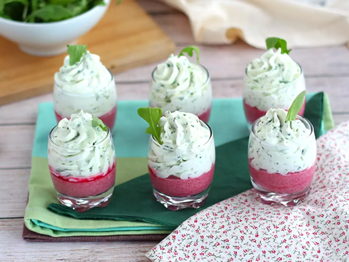 Recept Verrines met mousse van rode biet en rucola