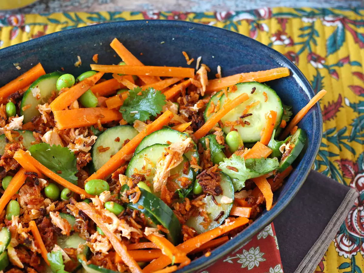 Recept Krokante, pittige zalm krokante rijstsalade!