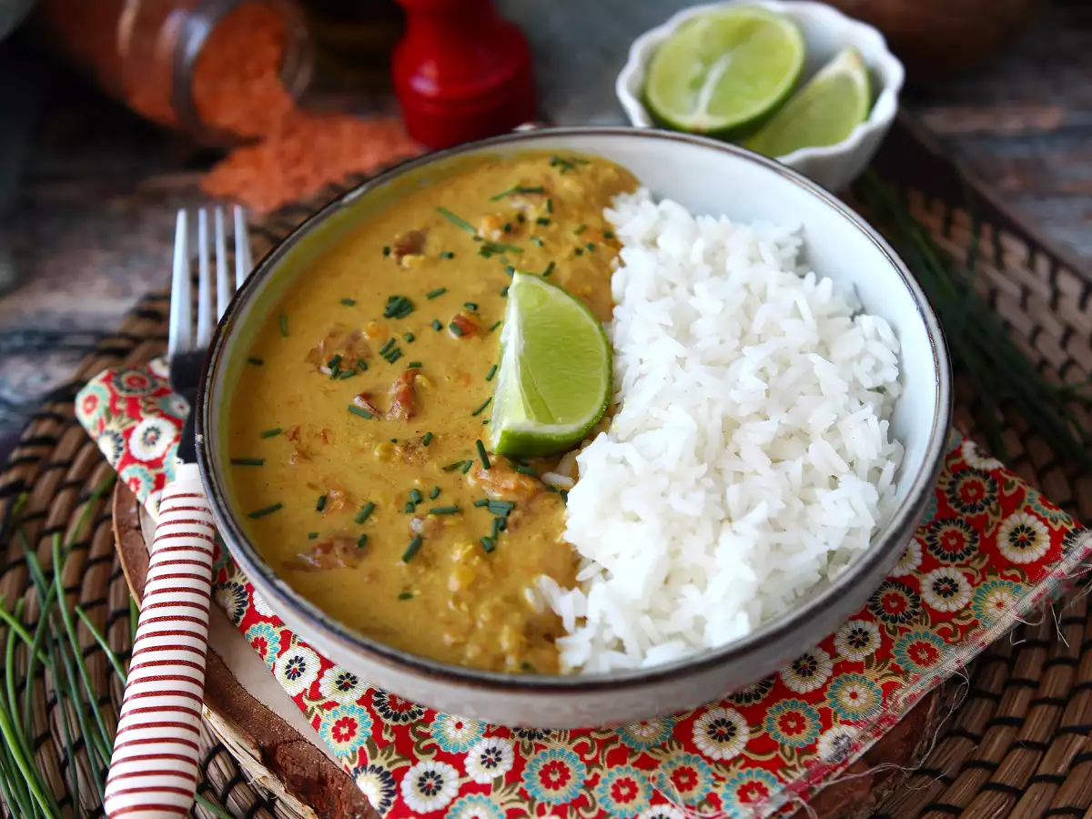 Recept Rode-linzen-curry met kokosmelk: eenvoudig en romig recept