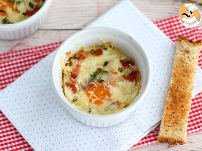 Recept Oeufs cocotte met spek en bieslook, een snel recept