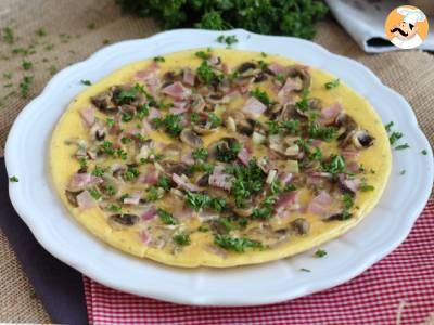 Recept Eenvoudige omelet met champignons, ham en peterselie