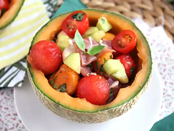 Recept Meloensalade op meloen