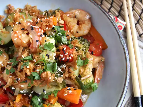 Recept Groentewok met garnalen