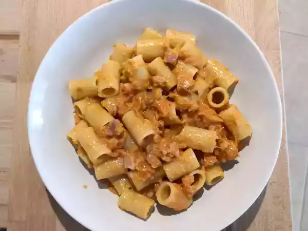 Recept Pasta met pompoen en spek