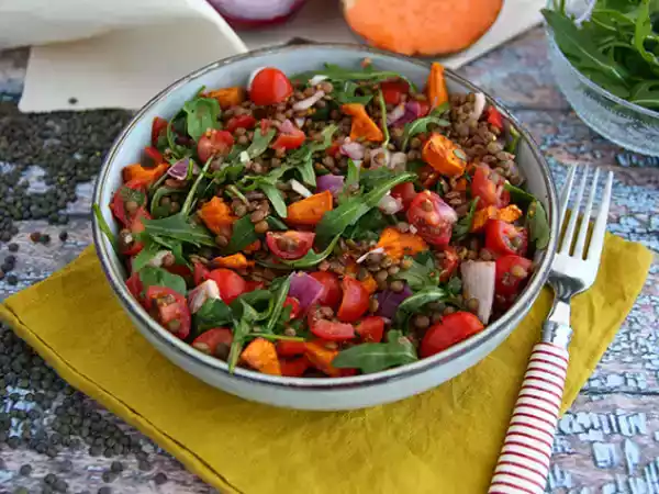 Recept Salade van linzen en zoete aardappel