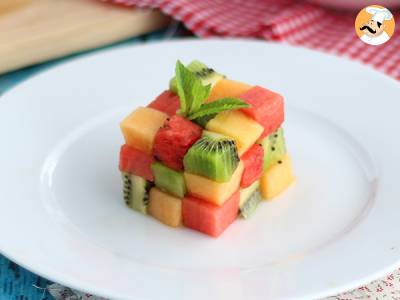 Recept Rubik's cube van fruit, de design fruitsalade