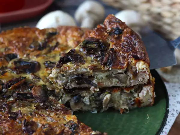 Recept Quiche zonder deeg met champignons, spek en cottage cheese