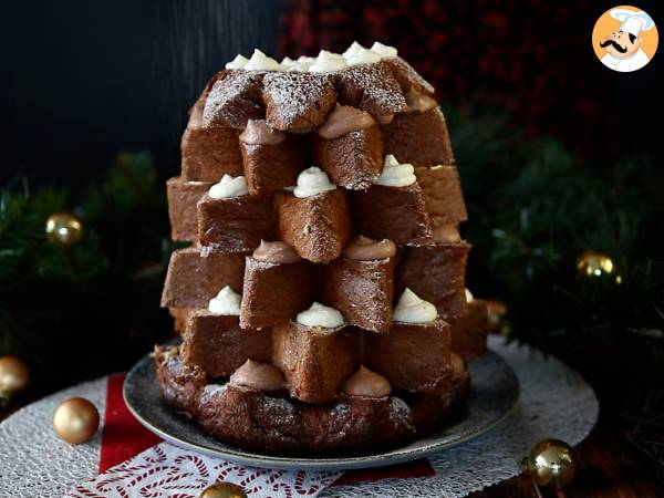 Pandoro brioche gevuld met Nutella crème en vanillecrème in de vorm van een kerstboom - Voorbereiding stap 9