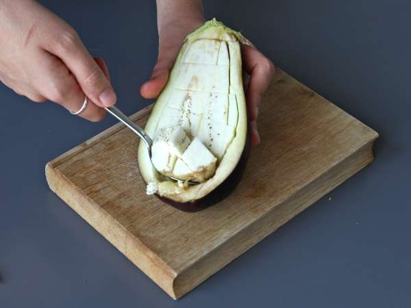 Gevulde aubergines met gegratineerde mozzarella - Voorbereiding stap 1