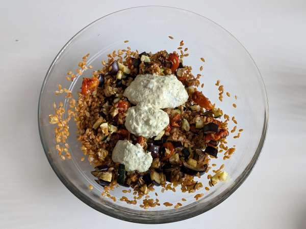 Romige speltsalade met courgettes, aubergines en cherrytomaatjes - Voorbereiding stap 6