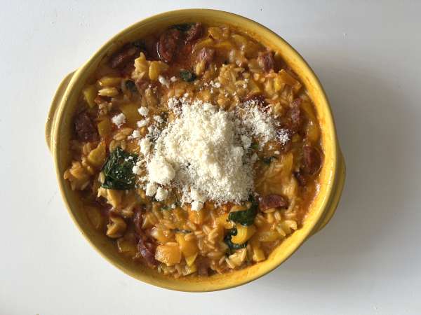 Orzo uit één pan met paprika, chorizo en spinazie - Voorbereiding stap 6