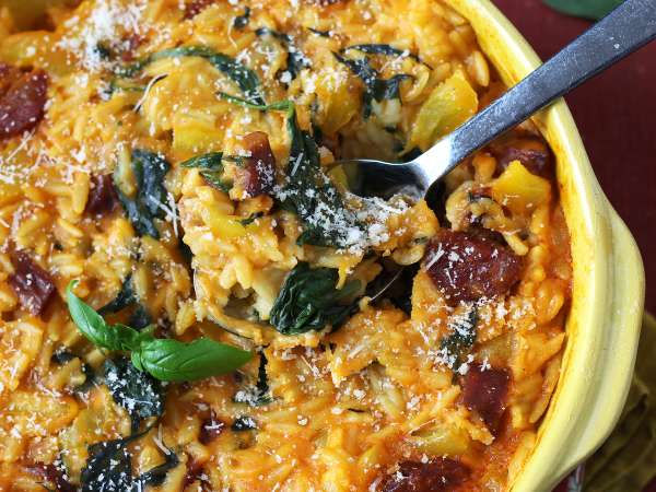 Orzo uit één pan met paprika, chorizo en spinazie - Voorbereiding stap 7