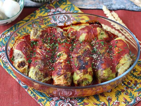 Vegetarische gevulde koolrolletjes met champignons, rijst en miso - Voorbereiding stap 11
