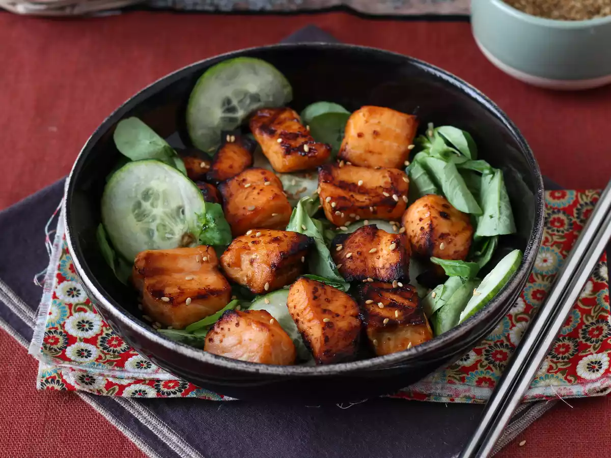 Air fryer zalmhapjes met een Aziatische marinade
