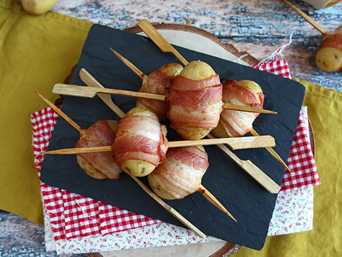 Aperitiefspiesjes met aardappelen en gerookt spek - foto 3