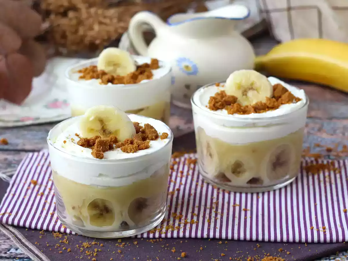 Banoffee-achtige glazen, voor fans van banaan en karamel