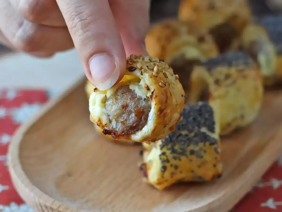 Bladerdeeghapjes met worst en kaas uit de airfryer - foto 3