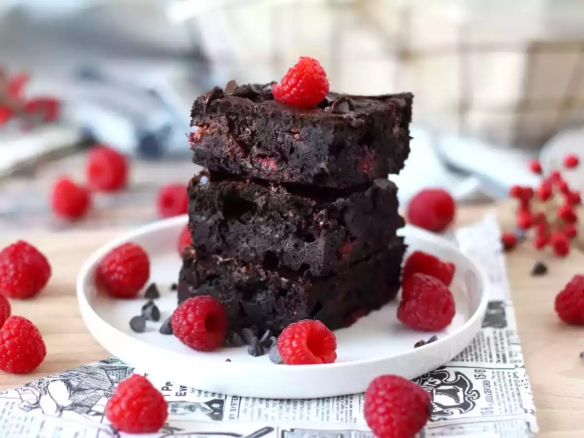 Chocolade-frambozen brownie, pure verwennerij!