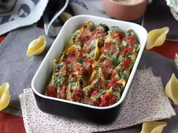 Recept Conchiglioni gevuld met ricotta en spinazie: een onweerstaanbaar gebakken vegetarisch gerecht