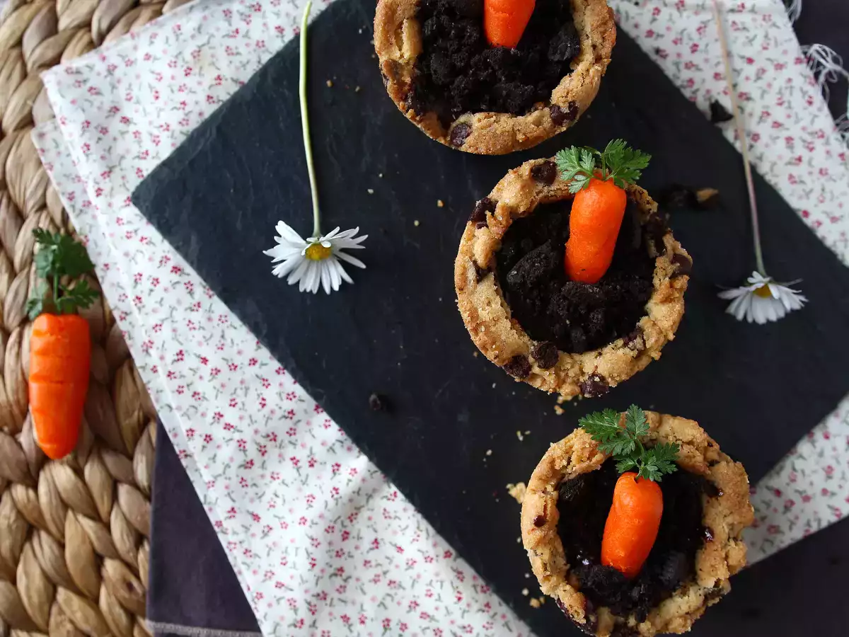 Cookiecups gevuld met chocoladeganache, als kleine wortelpotjes - foto 2