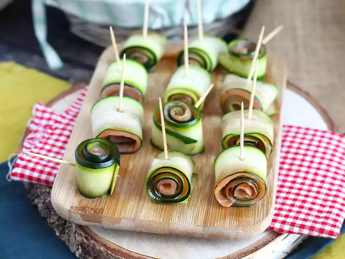 Courgette en gerookte zalmrolletjes