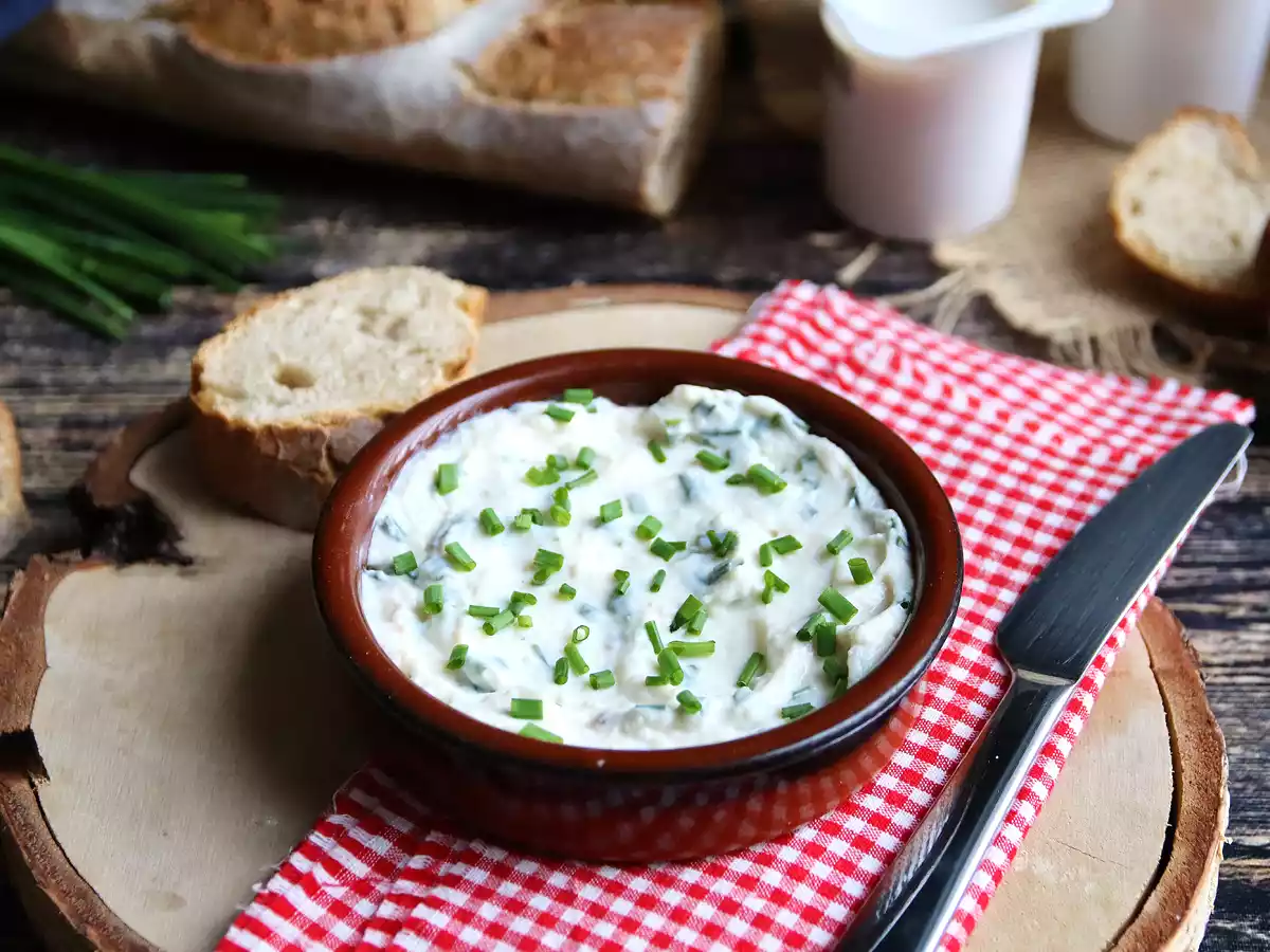 Faux-mage frais knoflook en kruiden (de veganistische kaas op sojabasis!)