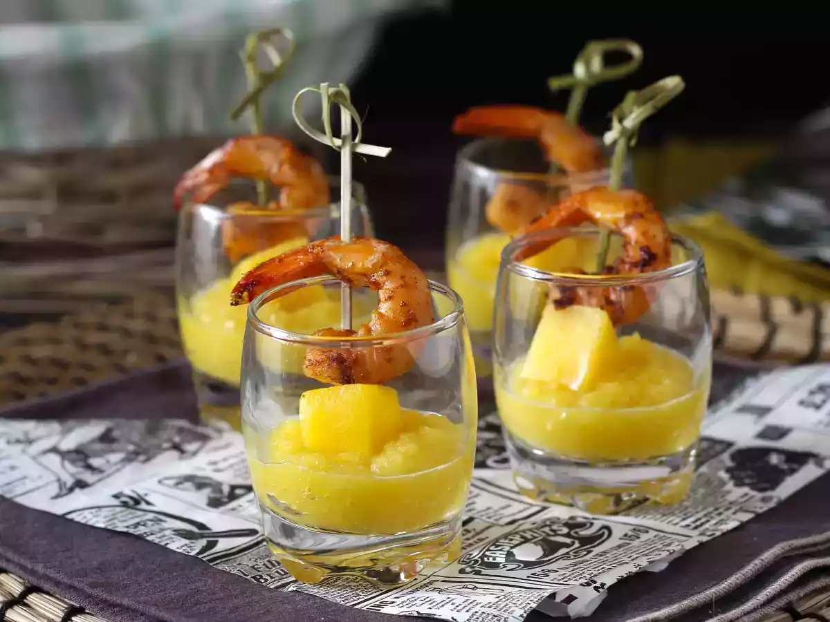 Garnalen- en mangogrutjes voor een zoet en hartig aperitief