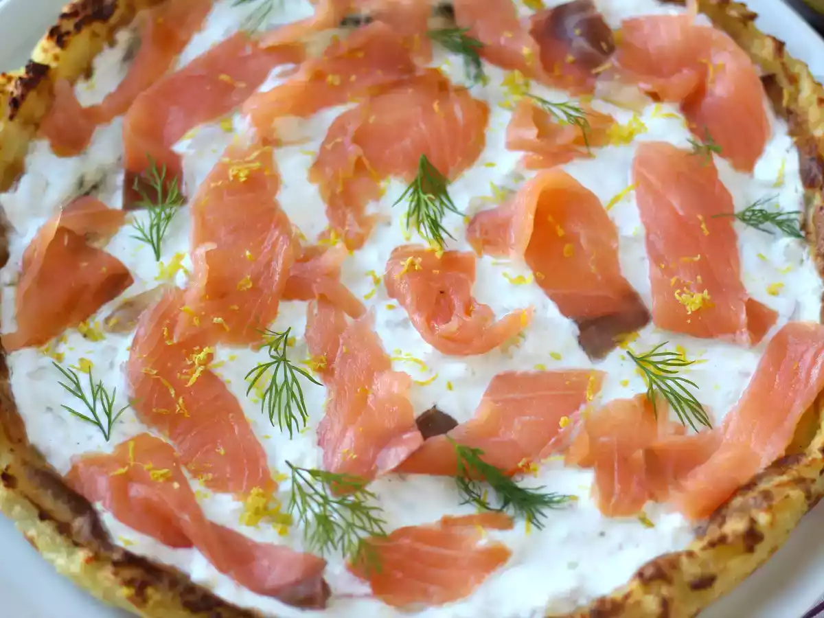 Gerookte zalmtaart met aardappelbodem - foto 4