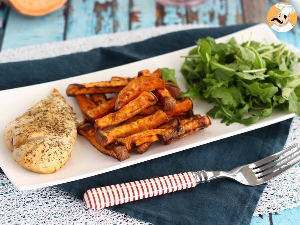 Geroosterde zoete aardappel in de oven (met kip)