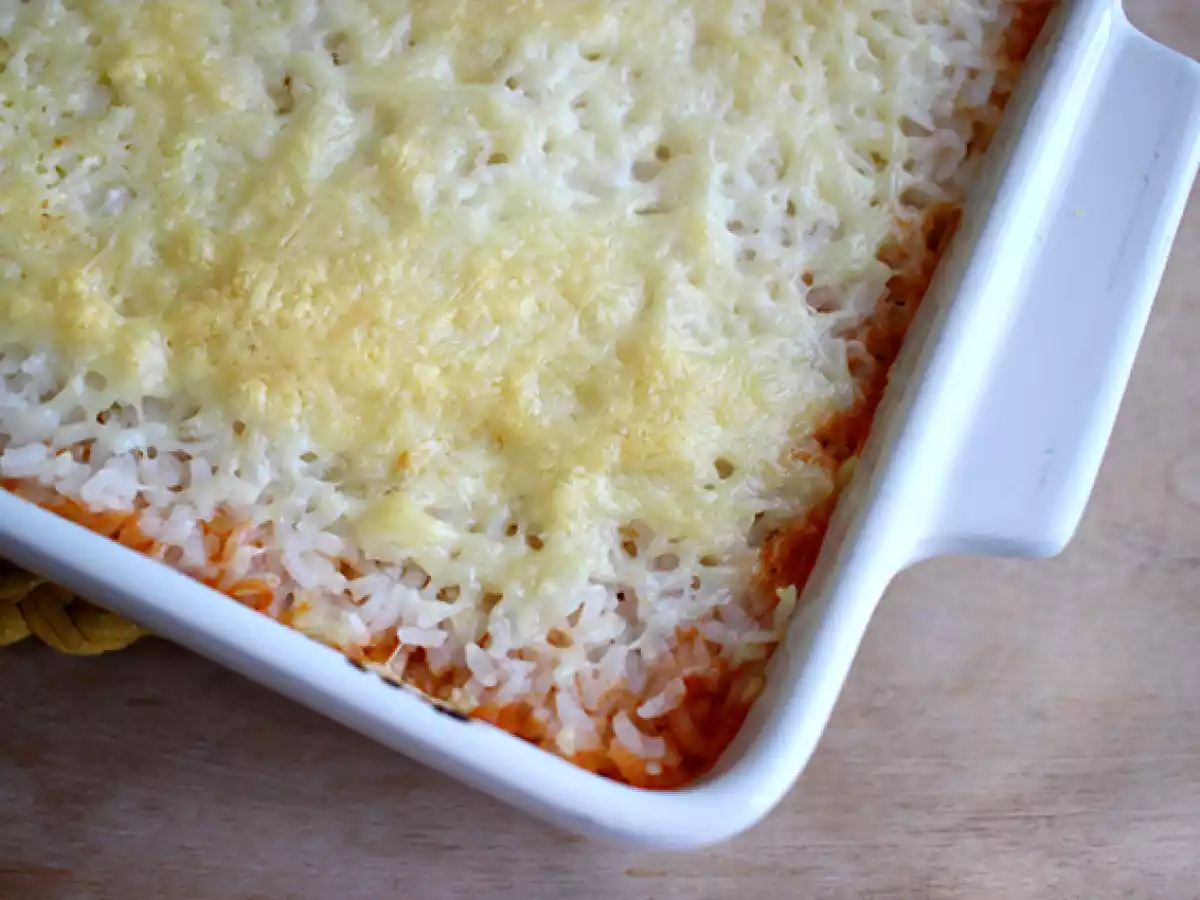 Gratin van rijst en tomaat
