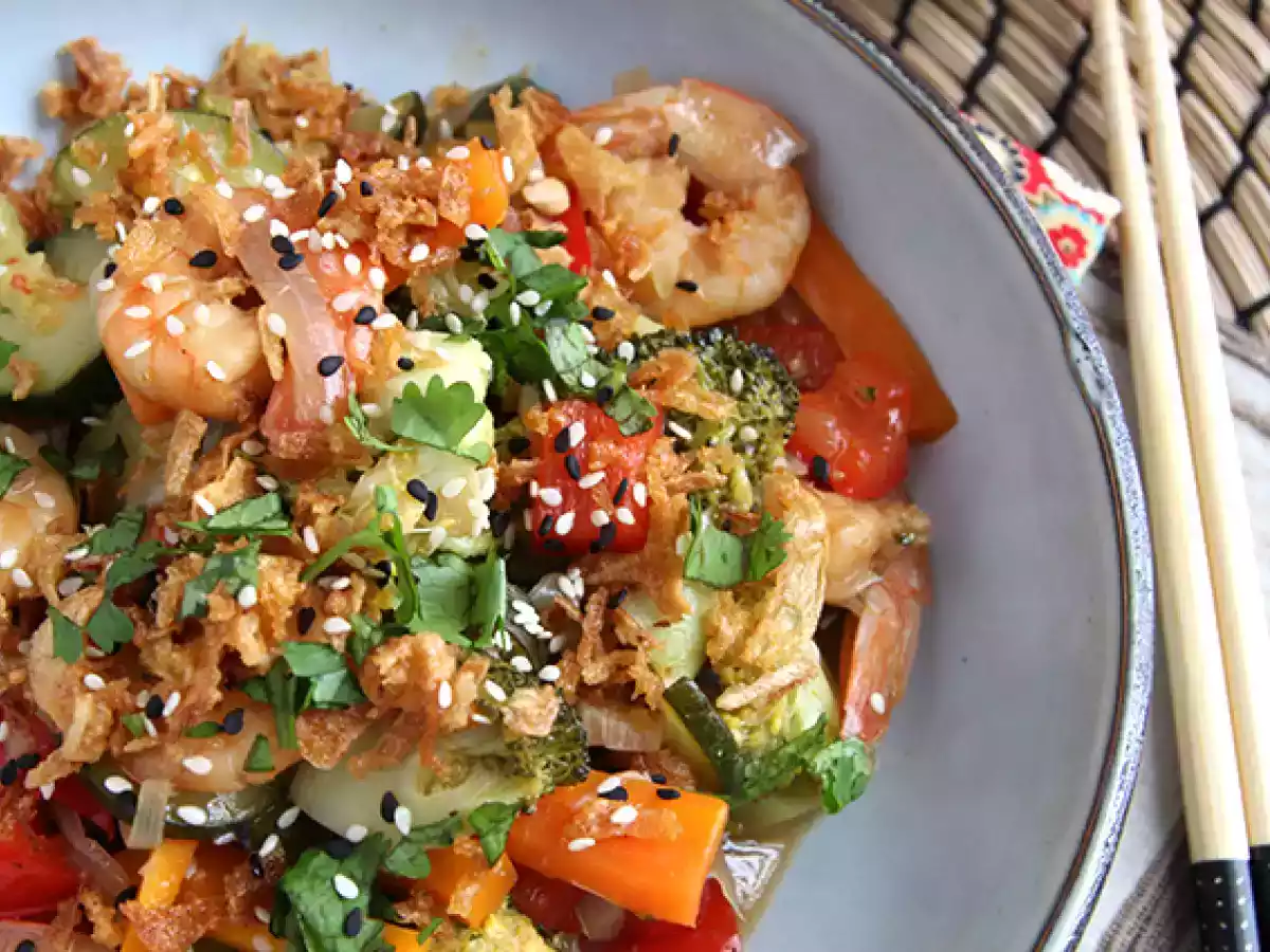 Groentewok met garnalen