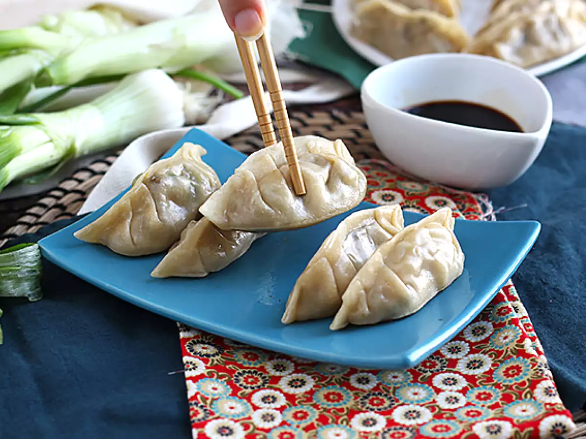Gyoza's met kip, wortel en champignons