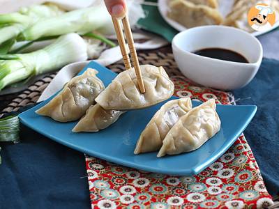 Gyoza's met kip, wortels en champignons