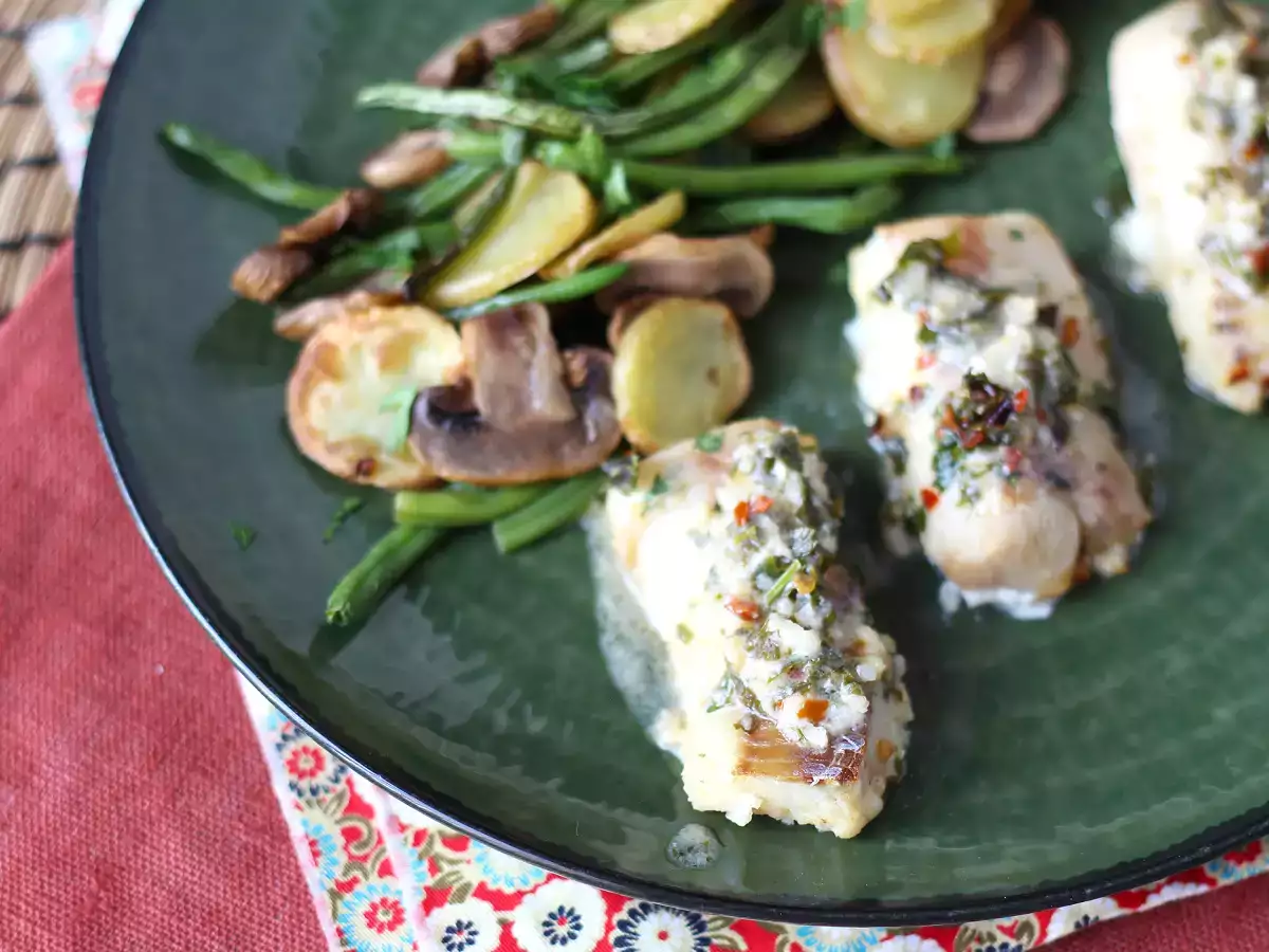 Heilbot uit de Air Fryer met witte wijnsaus, aardappelen en groenten - foto 4