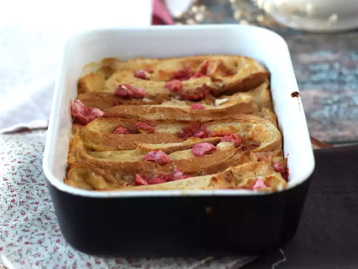 In de oven gebakken wentelteefjes met roze praliné topping, een ultra-gourmet recept - foto 5