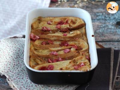 In de oven gebakken wentelteefjes met roze praliné topping, een ultra-gourmet recept