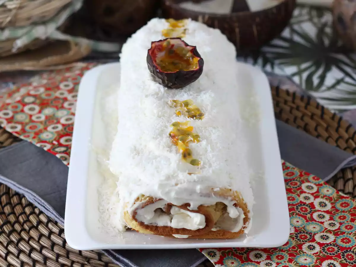 Kokosnoot-passievruchtrol, perfect als Yule log