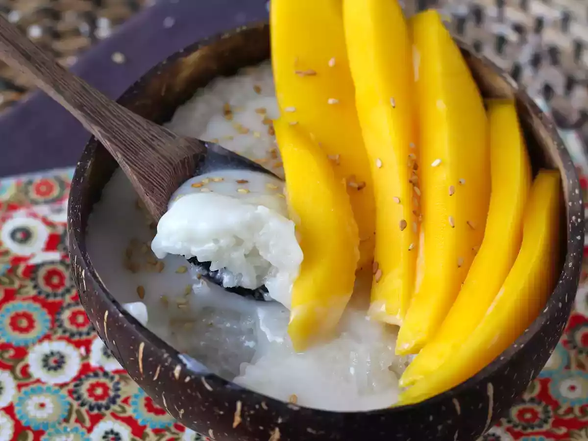 Mango kleefrijst, het supergezellige Thaise dessert - foto 3