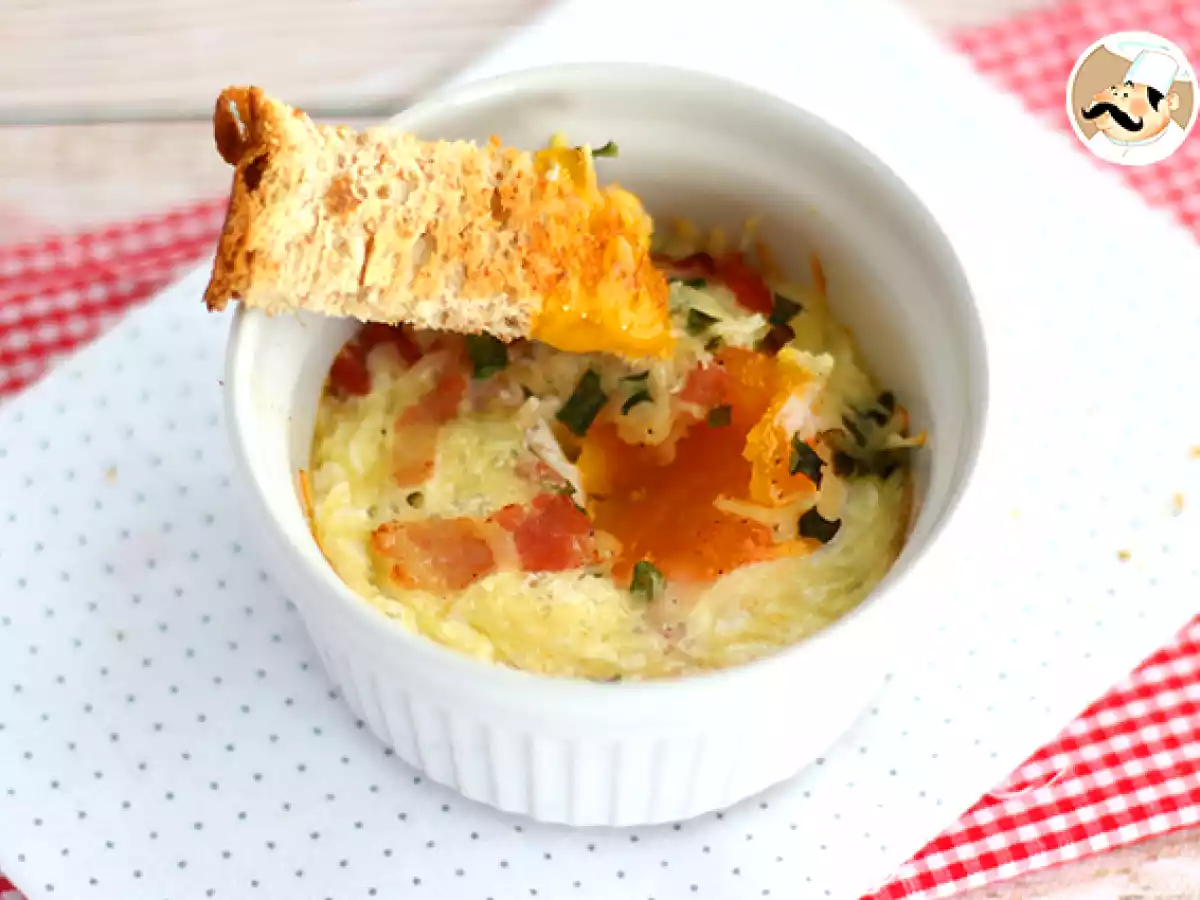 Oeufs cocotte met spek en bieslook, een snelle en makkelijke recept - foto 2