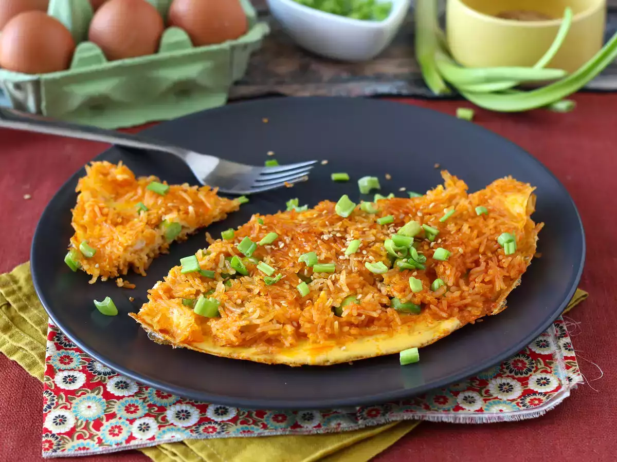 Omelet met krokante rijst en sojabonen, een pittige maaltijd die snel klaar is en geen afval oplevert! - foto 2